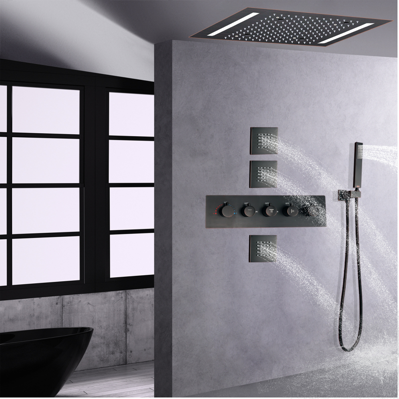 ORB Thermostatic Shower Head For Bathroom Room With LED Panel 14 X 20 Inch Ceil Rain Stainless Steel Shower Head