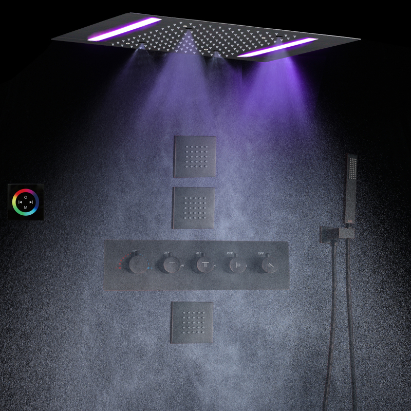 ORB Thermostatic Shower Head For Bathroom Room With LED Panel 14 X 20 Inch Ceil Rain Stainless Steel Shower Head