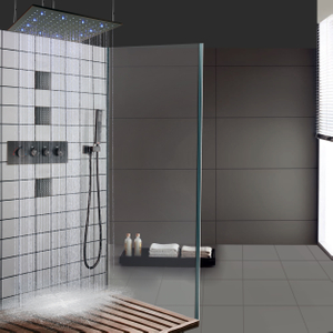Oil Rubbed Bronze LED Thermostatic Shower Mixer Bathroom Ceiling Rainfall Handheld Shower Arm