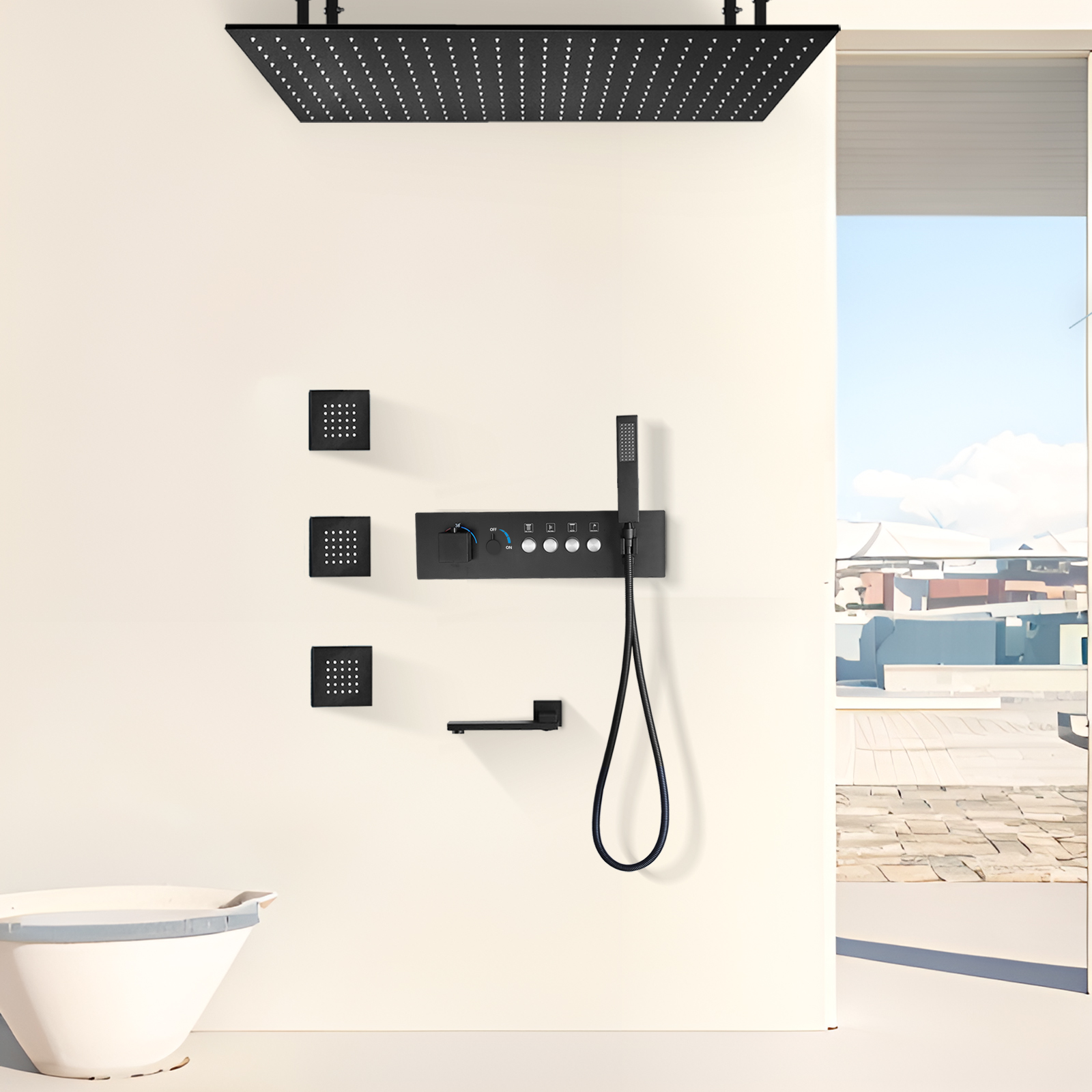 Water Flow Switch Constant Temperature Shower Valve Small Ceiling Rain Forest Water Faucet Kit with Hand -held Shower