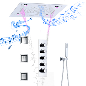 Chrome-plated Shower Faucet System Nozzle LED Music Thermostat Shower Set Brass Wall-mounted Shower Set
