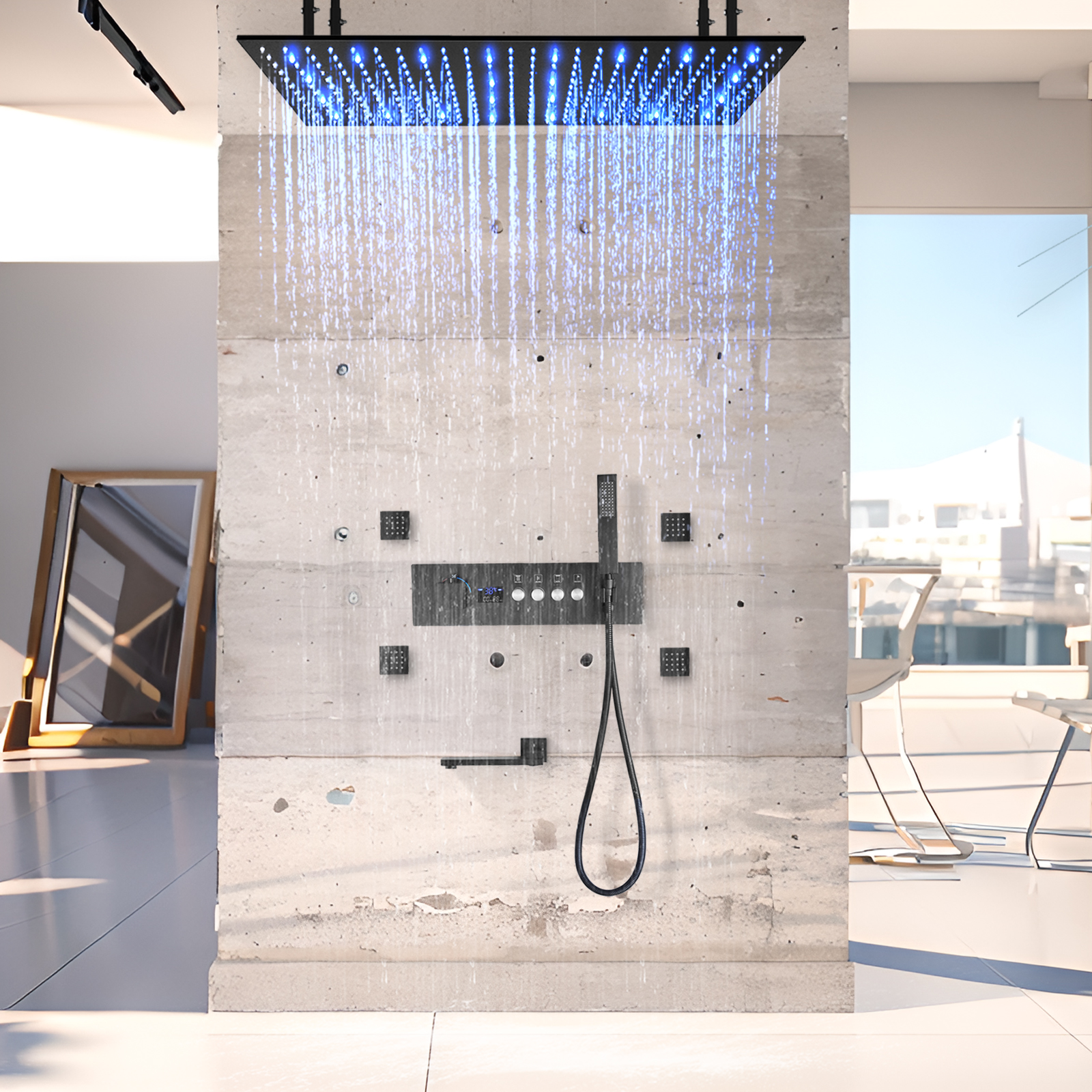 Duck Black Constant Temperature LED Number Explicit Mixed Shower Valve Body Bathtub Faucet Shower Head System Set