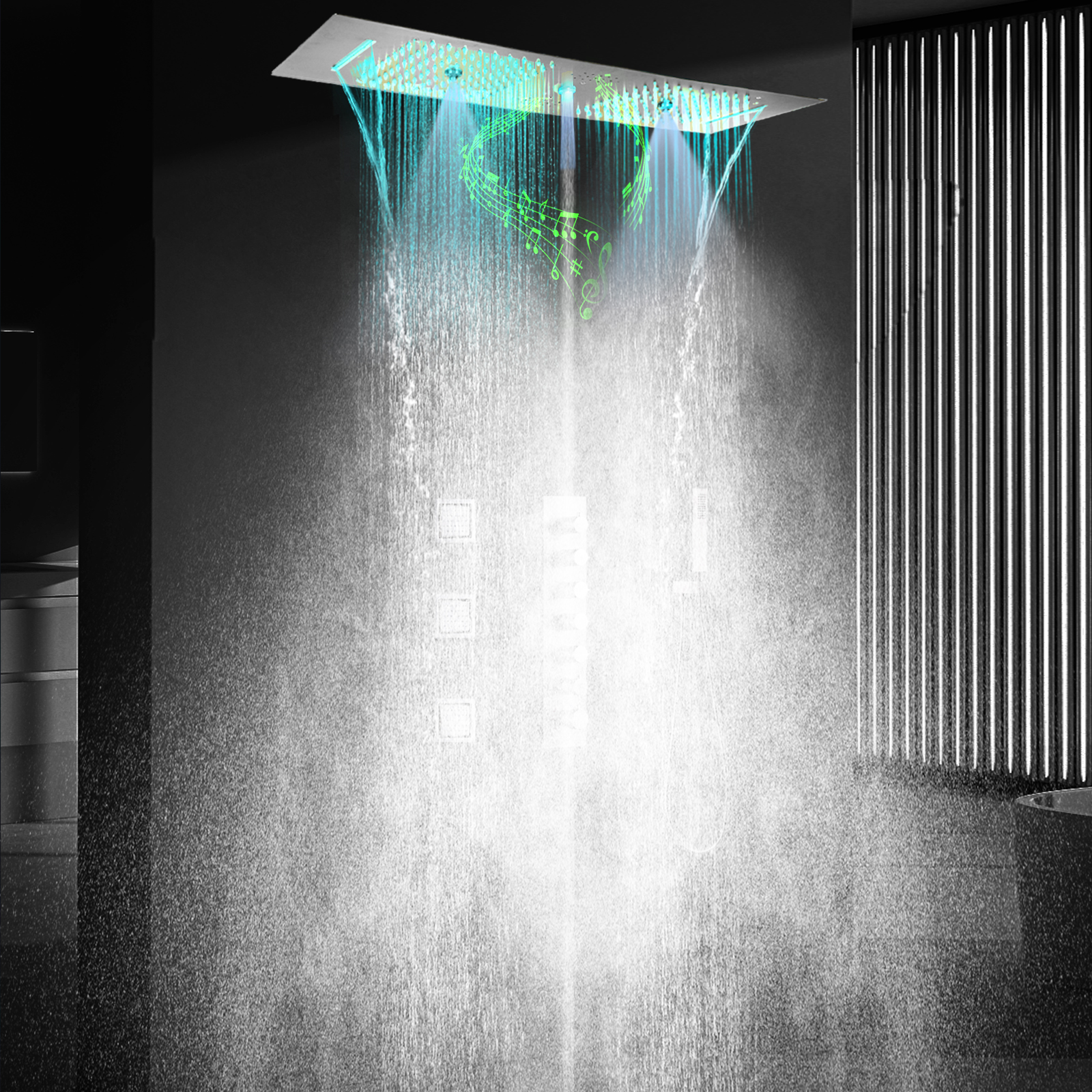 Brushed Nickel Music Conceal Waterfall Rain Atomizing Shower System Thermostatic Shower Valv
