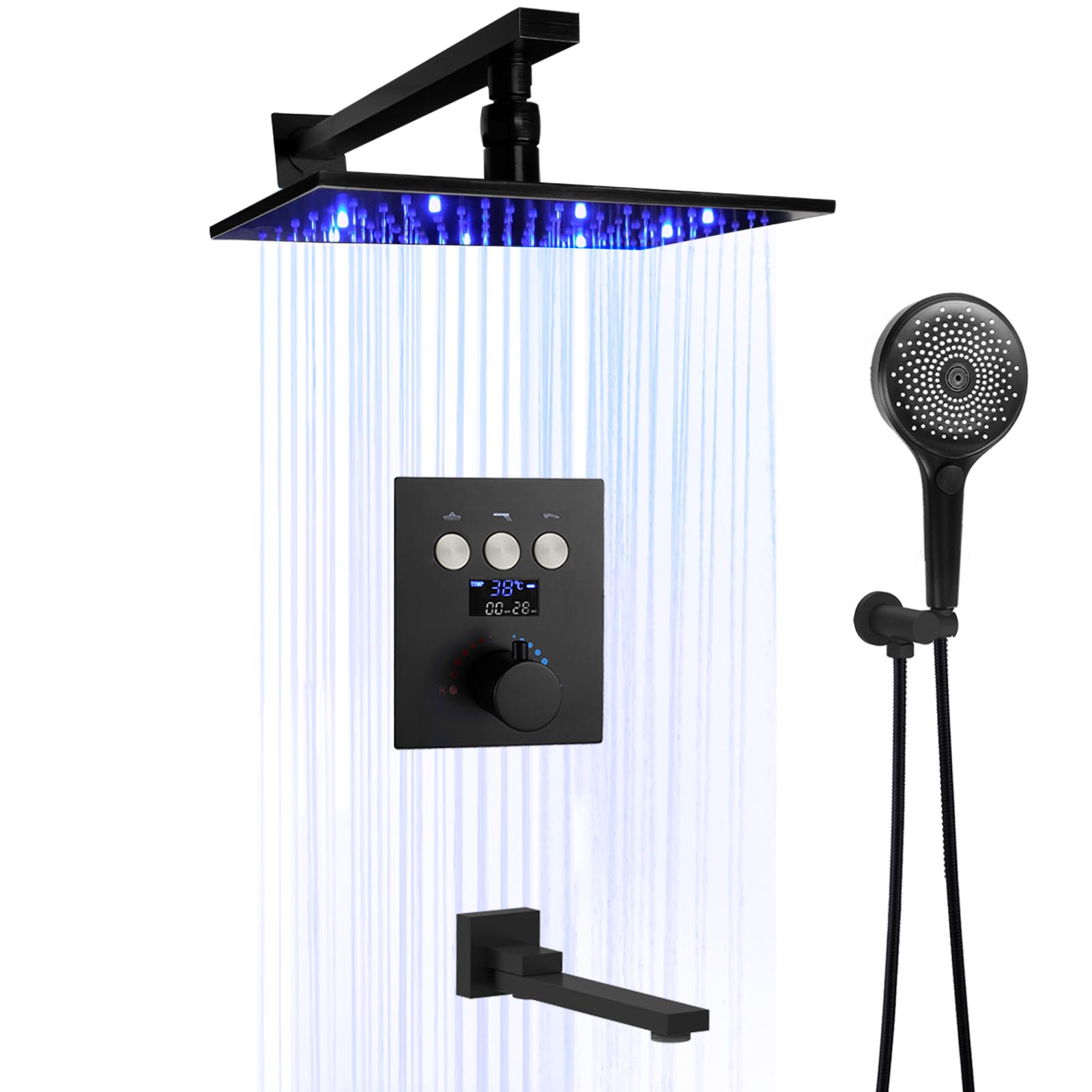 Wholesale LED Shower System Wall -mounted Rain Shower Head Black Shower Head Set
