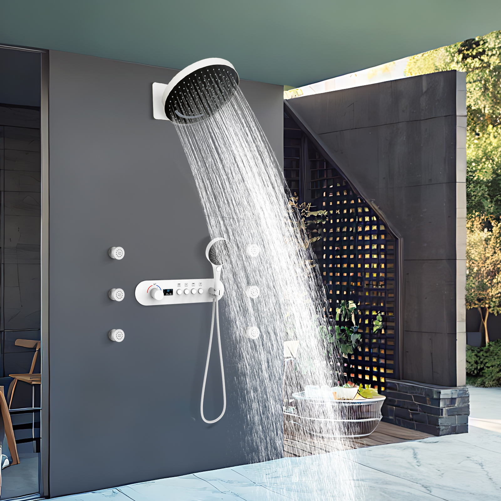 Modern Plate Shower System Flushing Shower Kit White Side Spray Bronze Shower Head