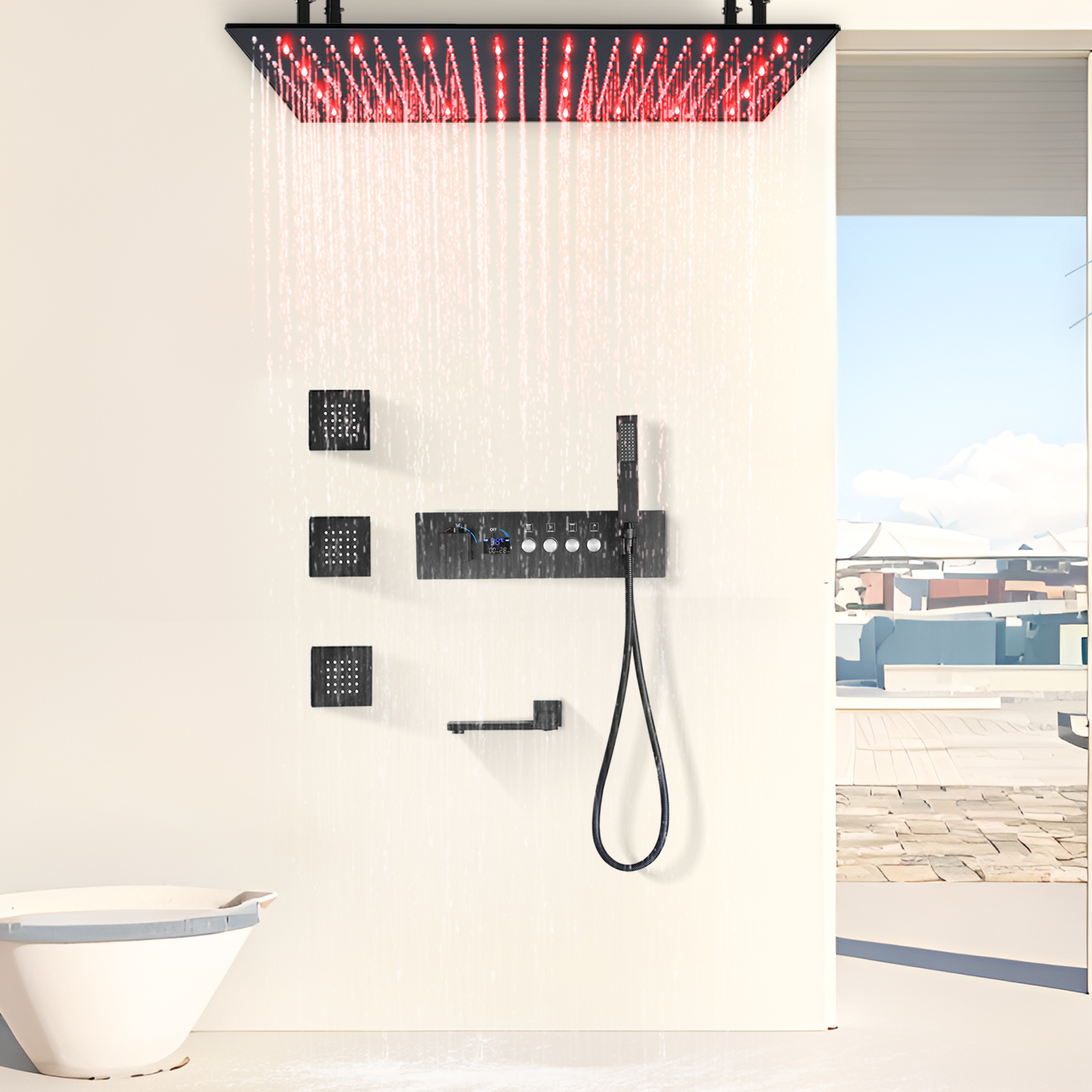 Water Flow Switch Constant Temperature Shower Valve Small Ceiling Rain Forest Water Faucet Kit with Hand -held Shower