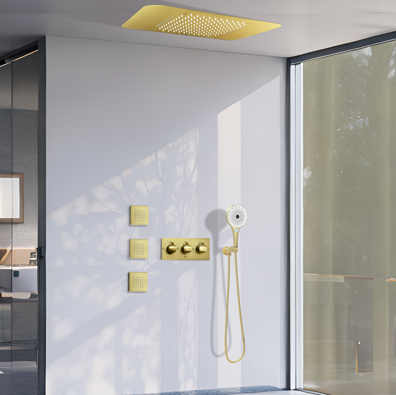 Modern Ceiling Bathroom LED Music Rain Jet Kit System Hidden Constant Temperature Shower Water Faucet System Jet Kit