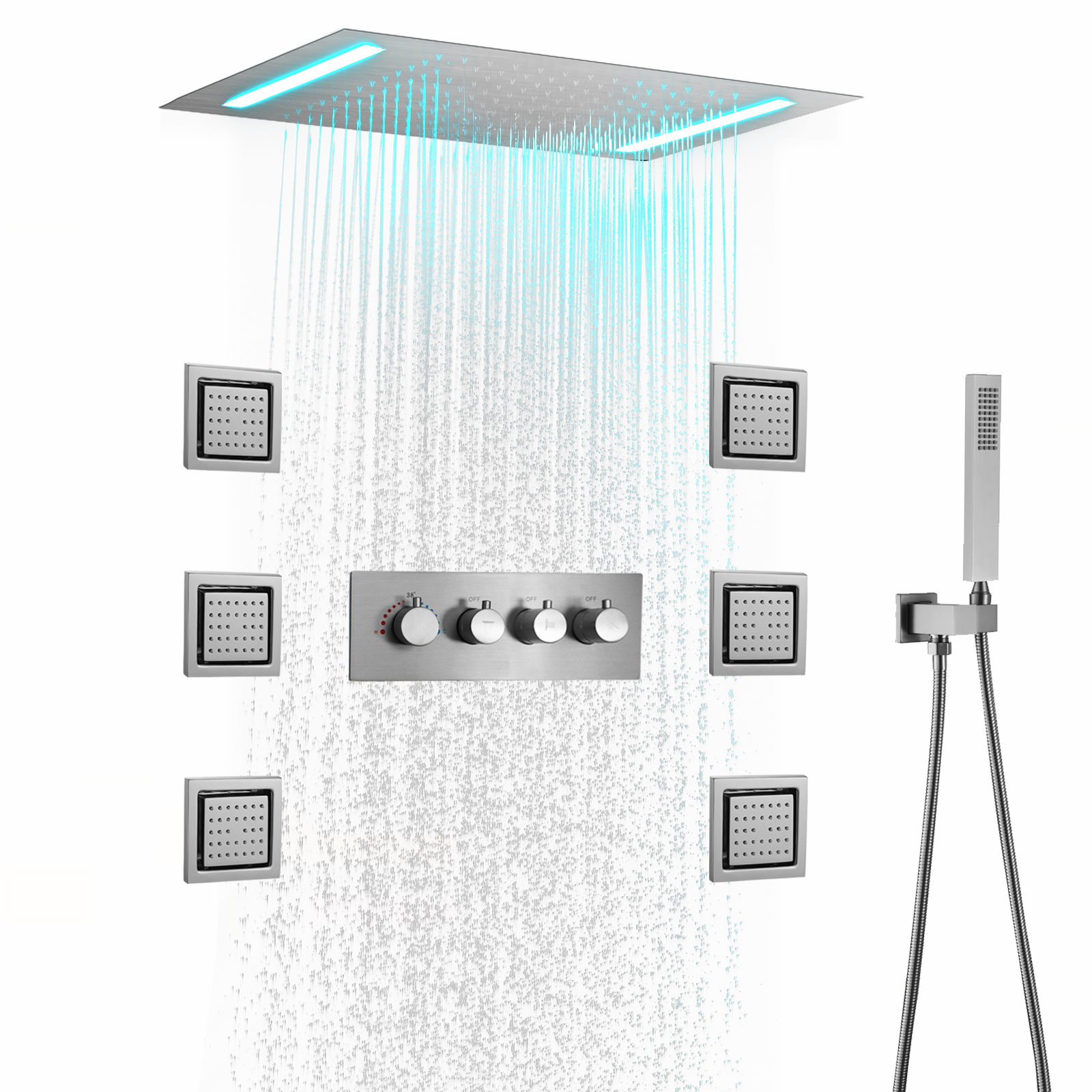 Bathroom bathtub LED Shower Large Large Bronze Bronze Wall -mounted Rain Shower Hidden Temperature Hybrid Mixed Mixing Mixer Set
