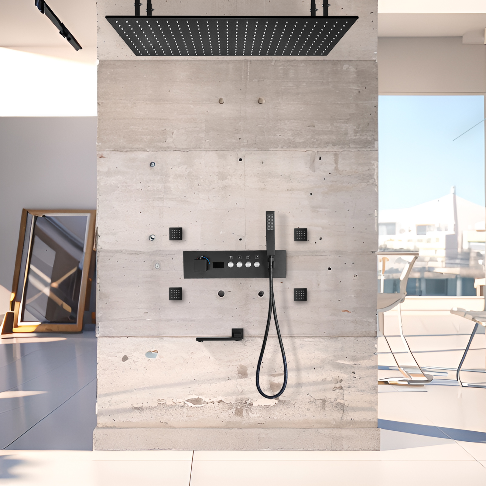 Duck Black Constant Temperature LED Number Explicit Mixed Shower Valve Body Bathtub Faucet Shower Head System Set