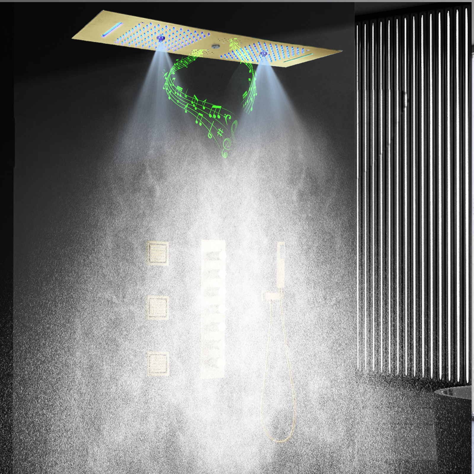 Bathroom Conceald Ceiling Mounted ShowerHead Spa Rainfall Mist Massage LED Shower Panel Head With Body Jet