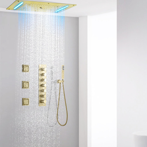 Luxury Brushed Gold Bathroom Concealed LED Shower System Waterfall Rain Shower Faucet Spray Shower Column Massage Set
