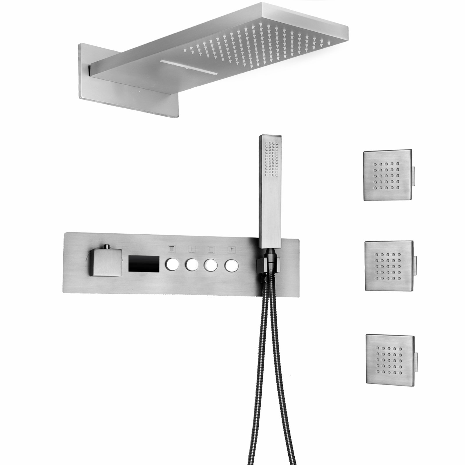 Modern Style Bathroom Shower Set With Body Jet Rain Waterfall Shower Head Thermostatic Main Body Wall Mounted Shower Faucet