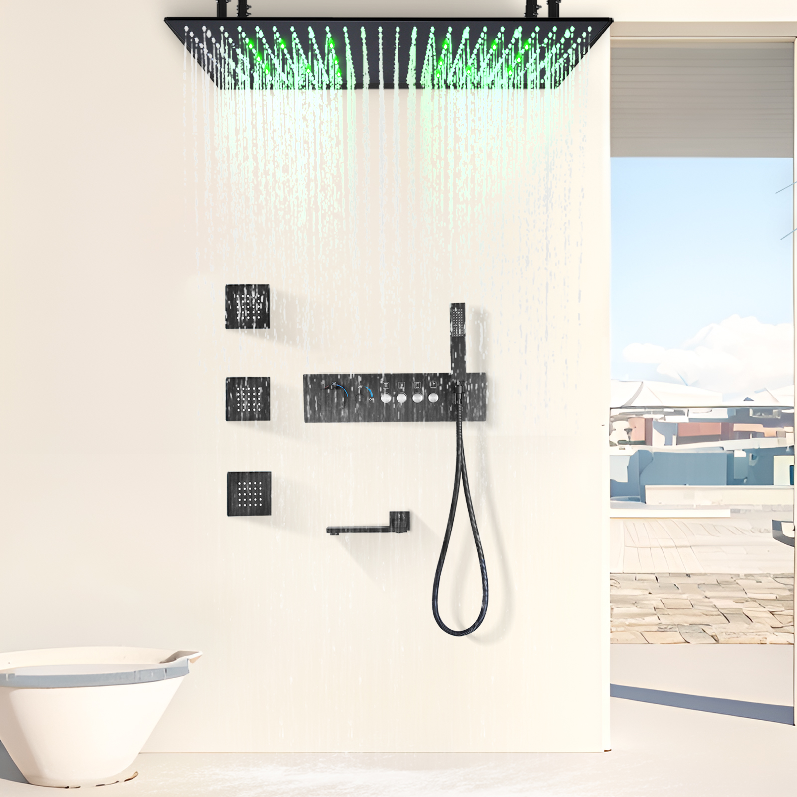 Water Flow Switch Constant Temperature Shower Valve Small Ceiling Rain Forest Water Faucet Kit with Hand -held Shower