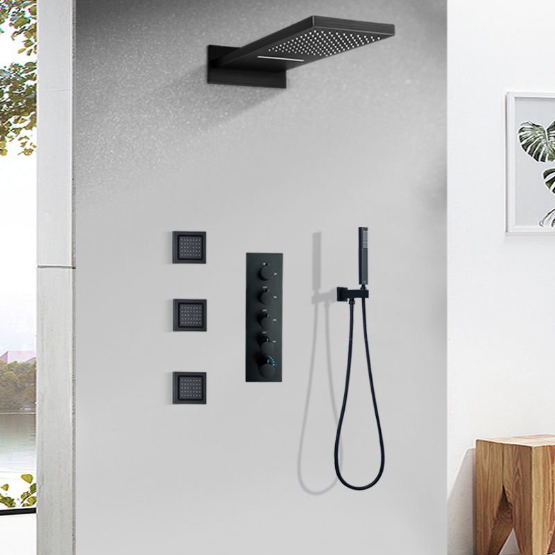 Bathroom Faucet Rain Shower Set Thermostatic Shower Black Shower Faucet System