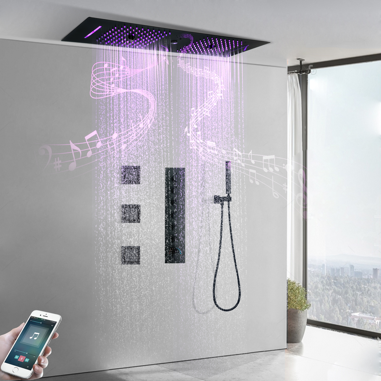 Bathroom Hidden Rain Shower Faucet Ceiling Mounted Constant Temperature Color Rain Shower Waterfall Sprinkler Head
