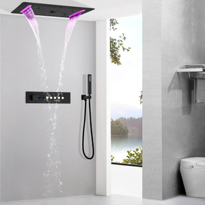 Matte Dark Waterfall Rain Fog Shower System LED Digital Display Thermostatic Shower Valve Shower SPA Shower Set Faucet