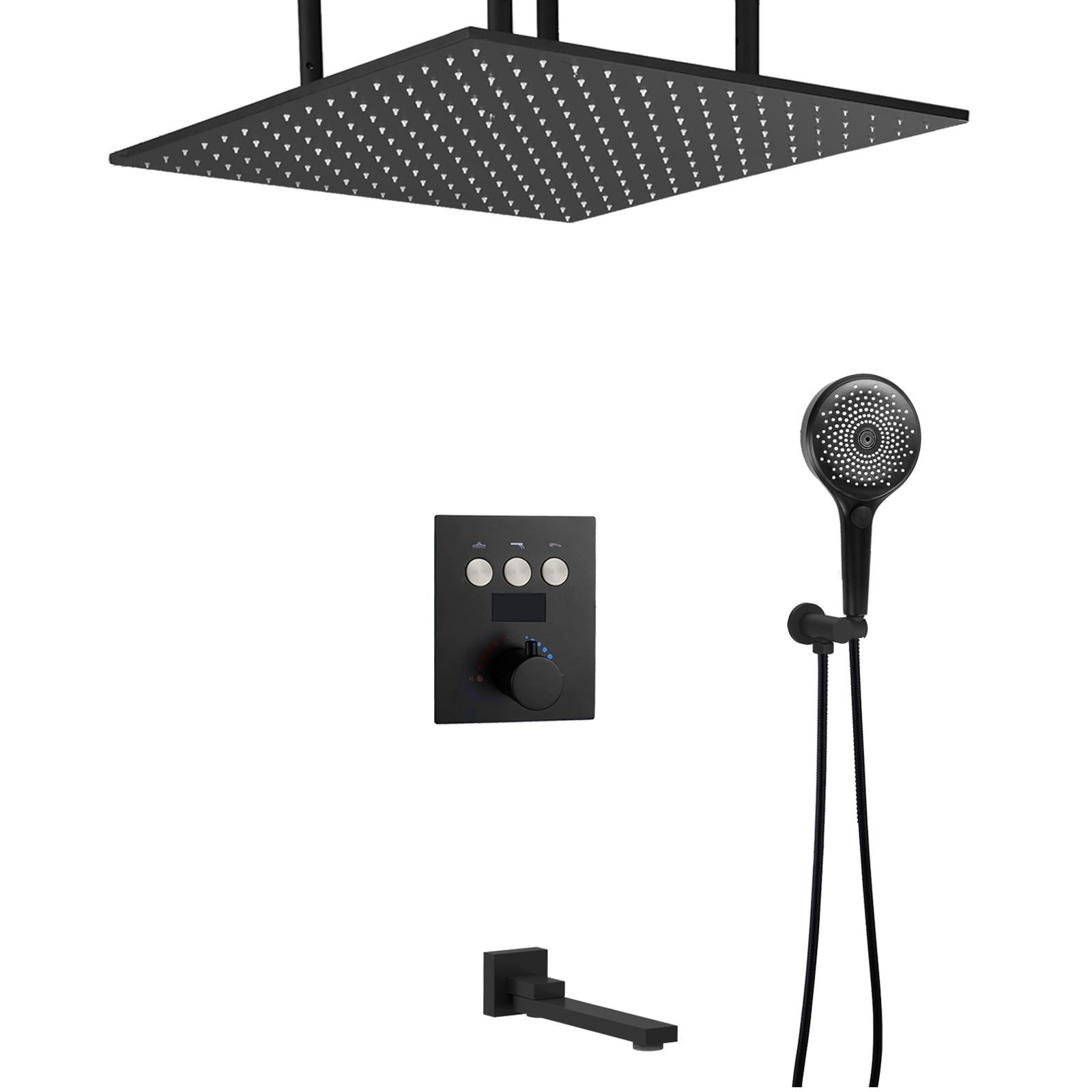 LED Temperature Number Showing Shower System Bathroom Constant Temperature Bronze Rain Shower Head Holding Combination Kit