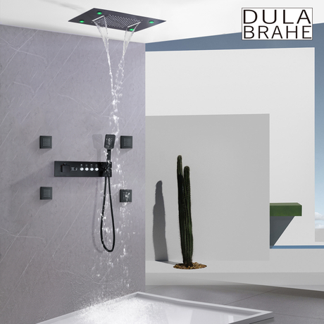500*360MM Shower Faucet Set Constant Temperature Digital Display Shower LED Matte Black Bath Concealed Shower Mixers