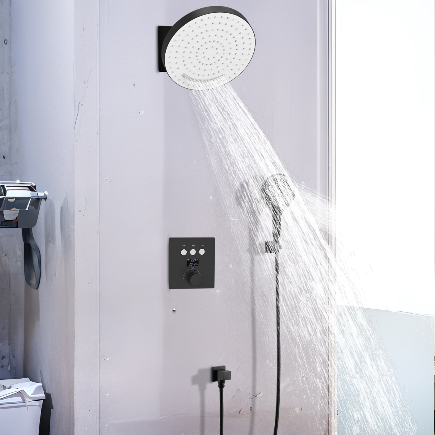 Bronze Shower Suite Rain Shower Thermostatic Black Tripper Bathroom Wall -mounted Bath Tank Shower Head System
