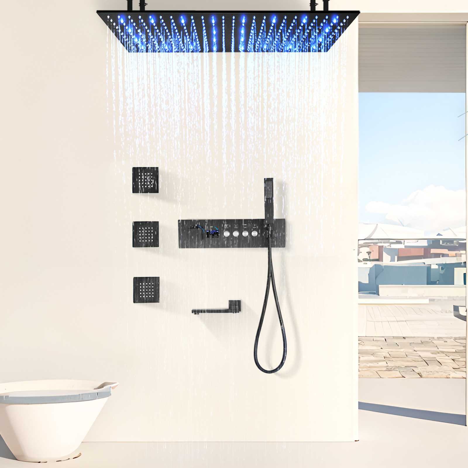 Water Flow Switch Constant Temperature Shower Valve Small Ceiling Rain Forest Water Faucet Kit with Hand -held Shower