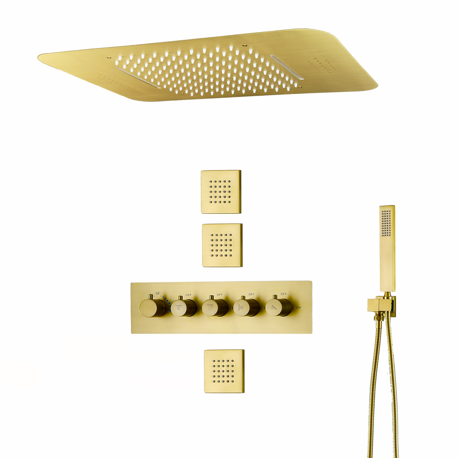 Concealed Overhead LED Music Shower Faucet Bathroom Thermostat Hidden Brass Kit Rain Shower Set