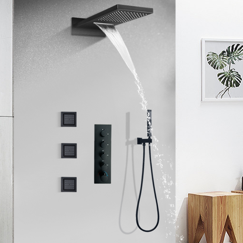 Bathroom Faucet Rain Shower Set Thermostatic Shower Black Shower Faucet System