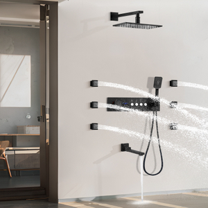 Bathroom Matte Black LED Rain Dumpy System Brass Mixer Kit Number Shows Constant Warm Warm Shower Head System