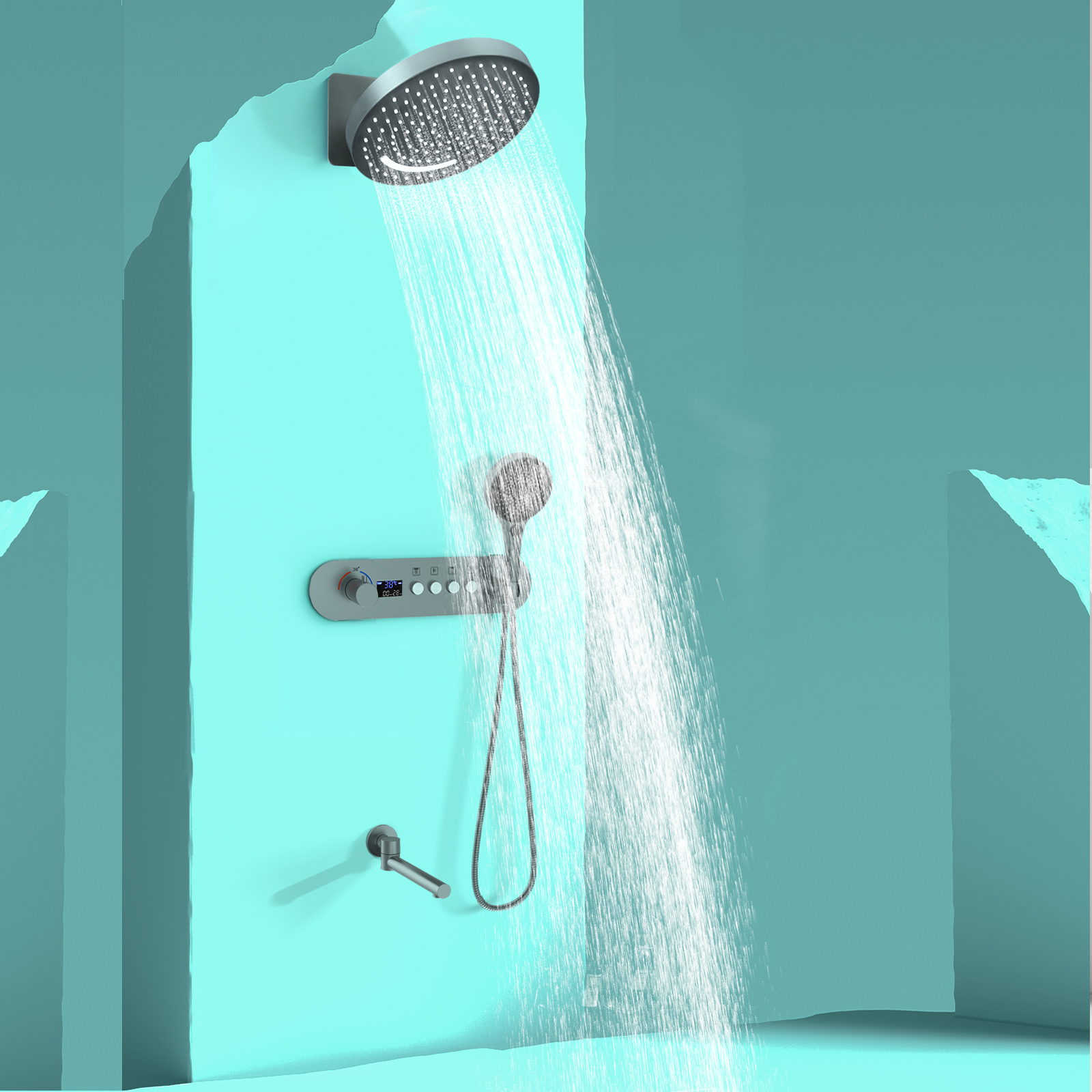Bathroom Wall -mounted Shower Panel System Bronze Shower Number Showed 4 Function Shower Kit