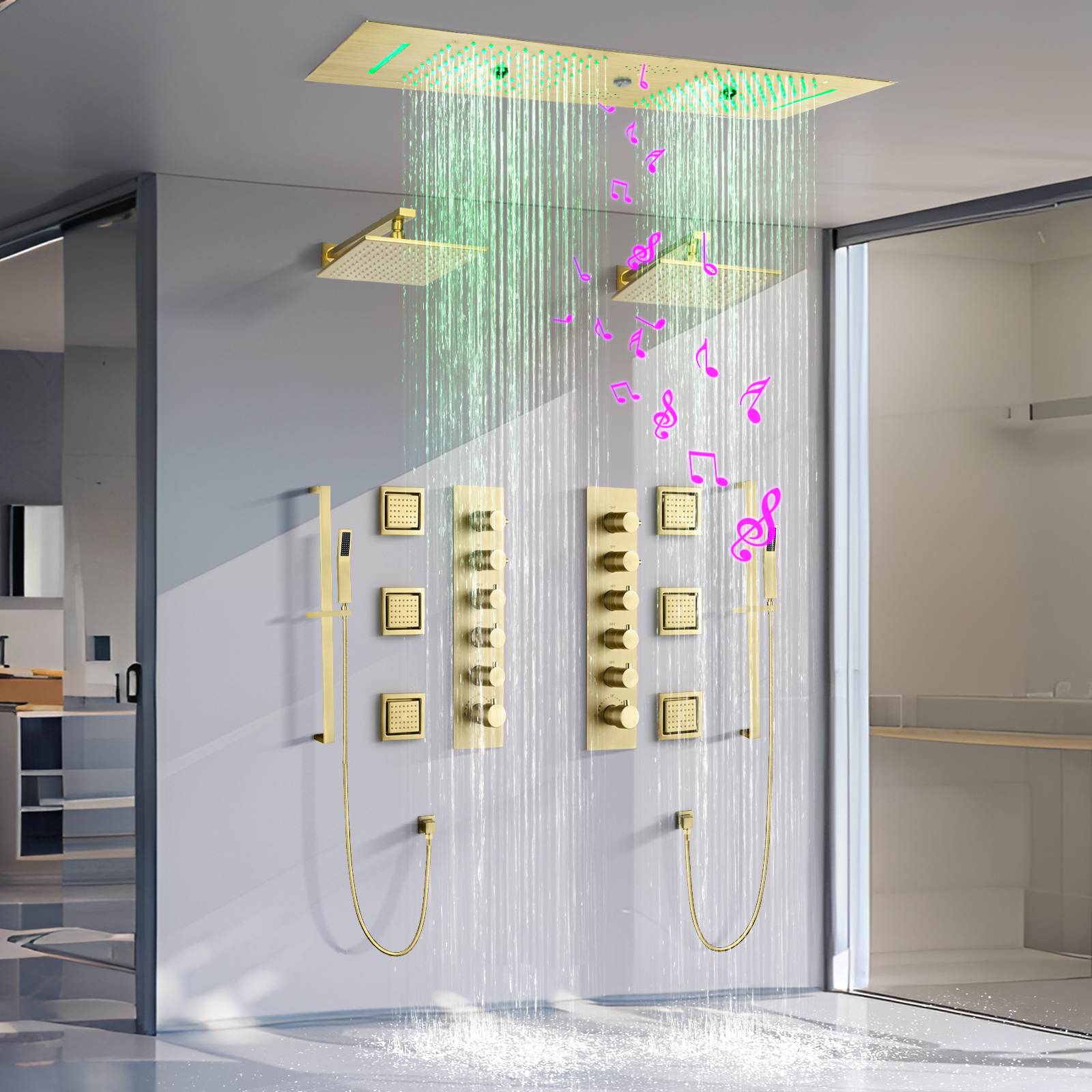 Height Temperature Super Large Flow Rainfall Shower Wall -mounted Shower Kit And Bathtub And Shower Water Faucet