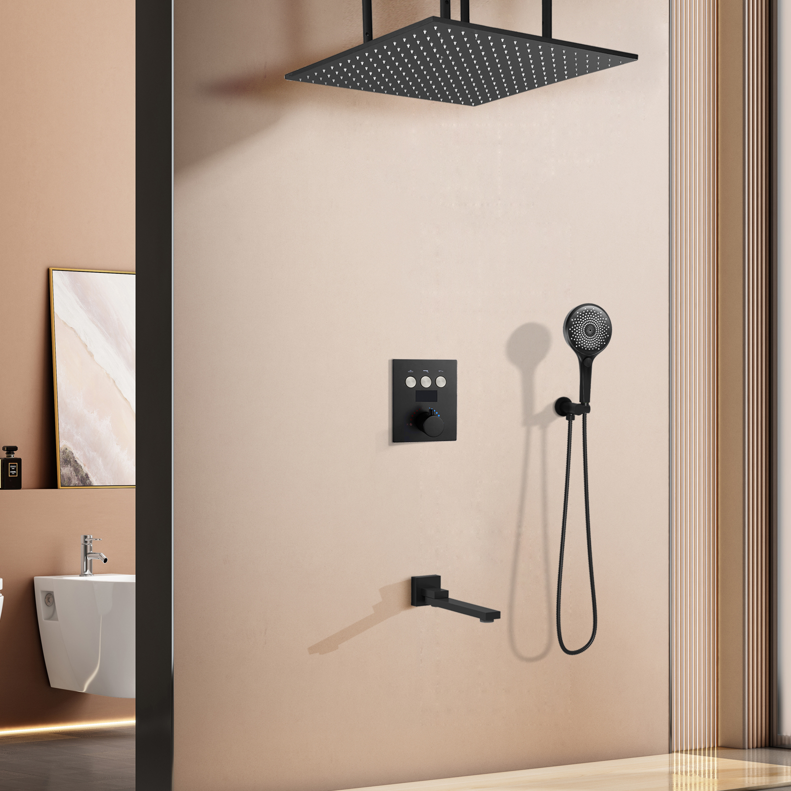LED Temperature Number Showing Shower System Bathroom Constant Temperature Bronze Rain Shower Head Holding Combination Kit