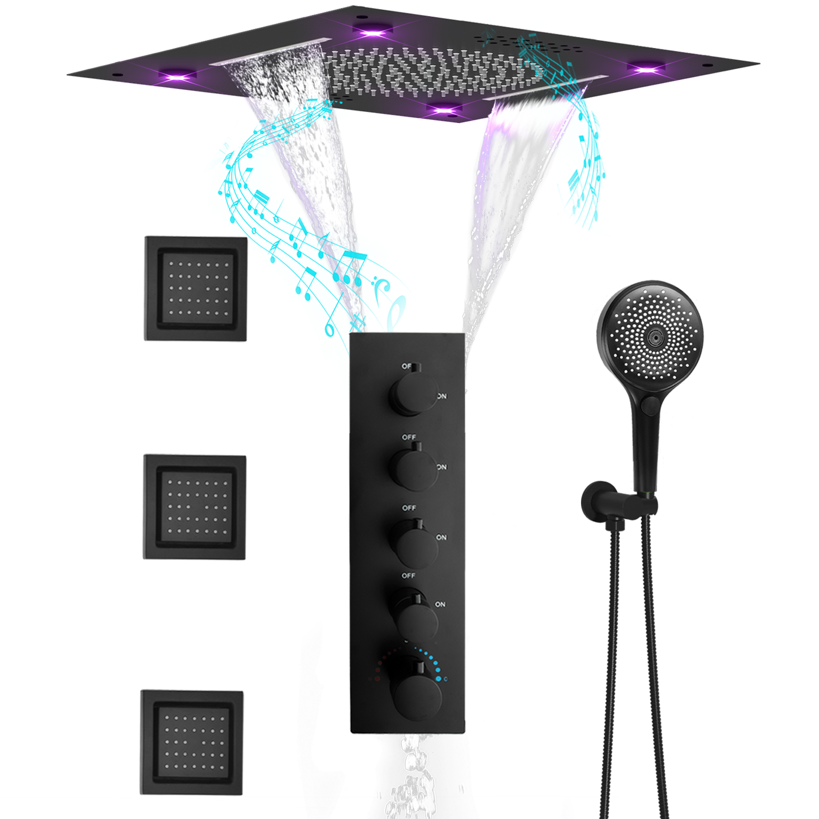 LED Shower System Manufacturer Matte Black Shower Head And Valve Set Wall Hanging High 