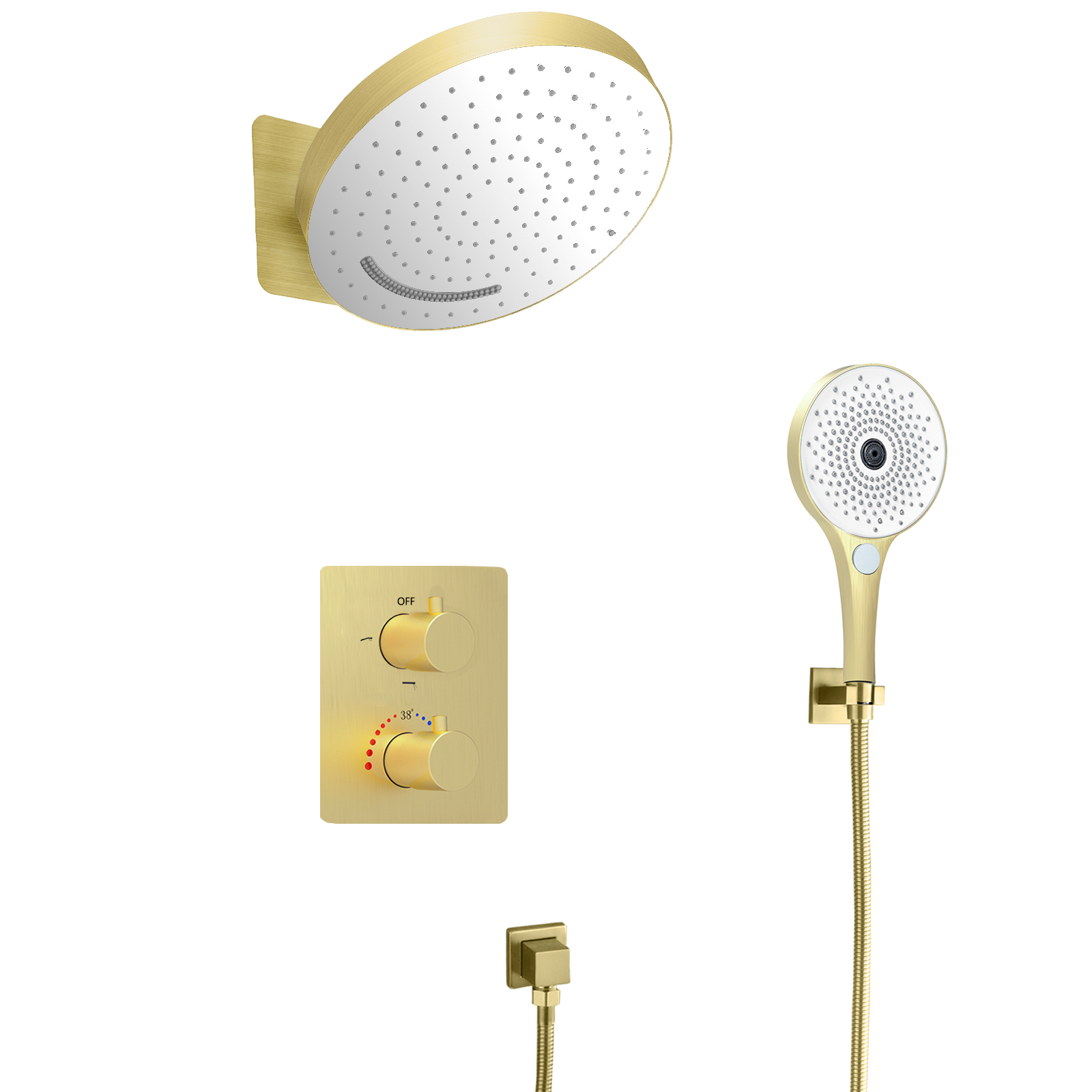 12 -inch 3 Function Circular Shower Head Constant Temperature Pull Silk Hanging Rainfall Shower System Multi -function Handheld