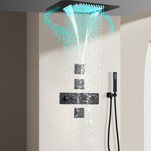 Black Music Multifunctional Bathtub Thermostat Faucet LED Shower Set with Hand Shower