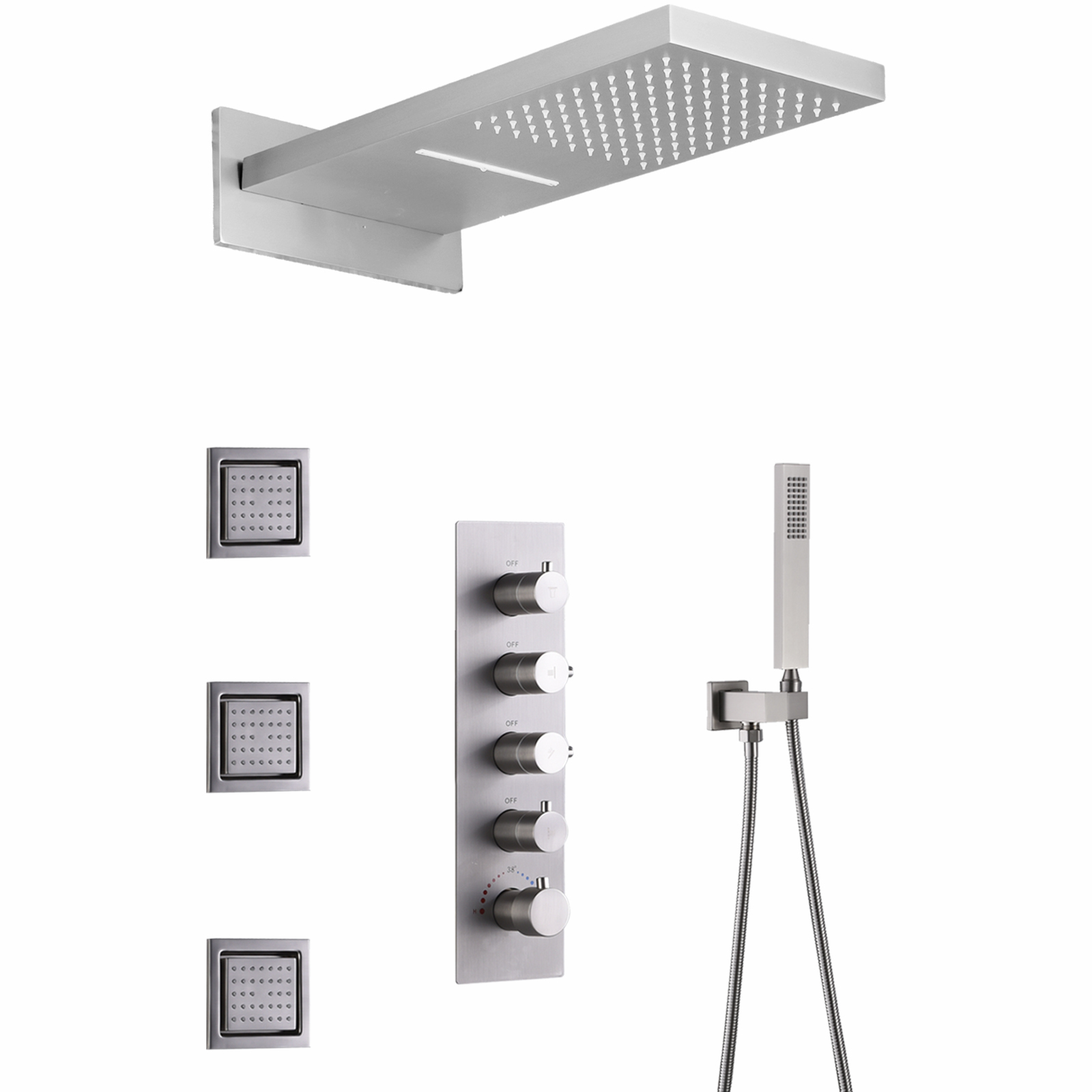 Brushed Wall Mounted Shower Faucet Bathroom Shower Mixer Set Rain Waterfall Shower Head