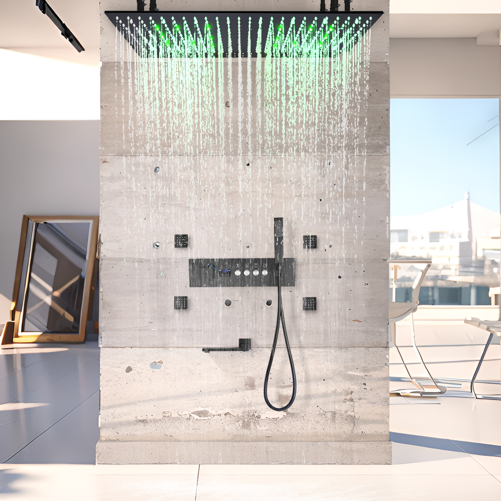 Duck Black Constant Temperature LED Number Explicit Mixed Shower Valve Body Bathtub Faucet Shower Head System Set