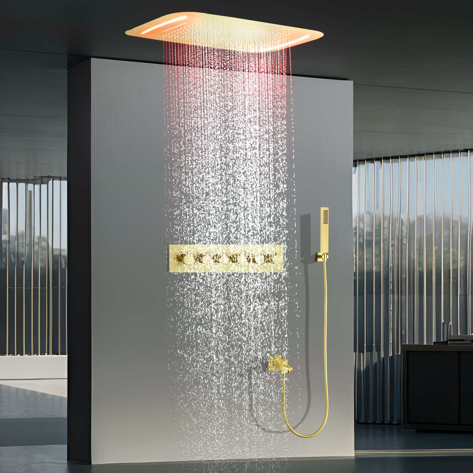 Darkweight Shower System Set LED Thermostat Bathroom Bathtub Shower Faucet Spray Shower Head System SPA
