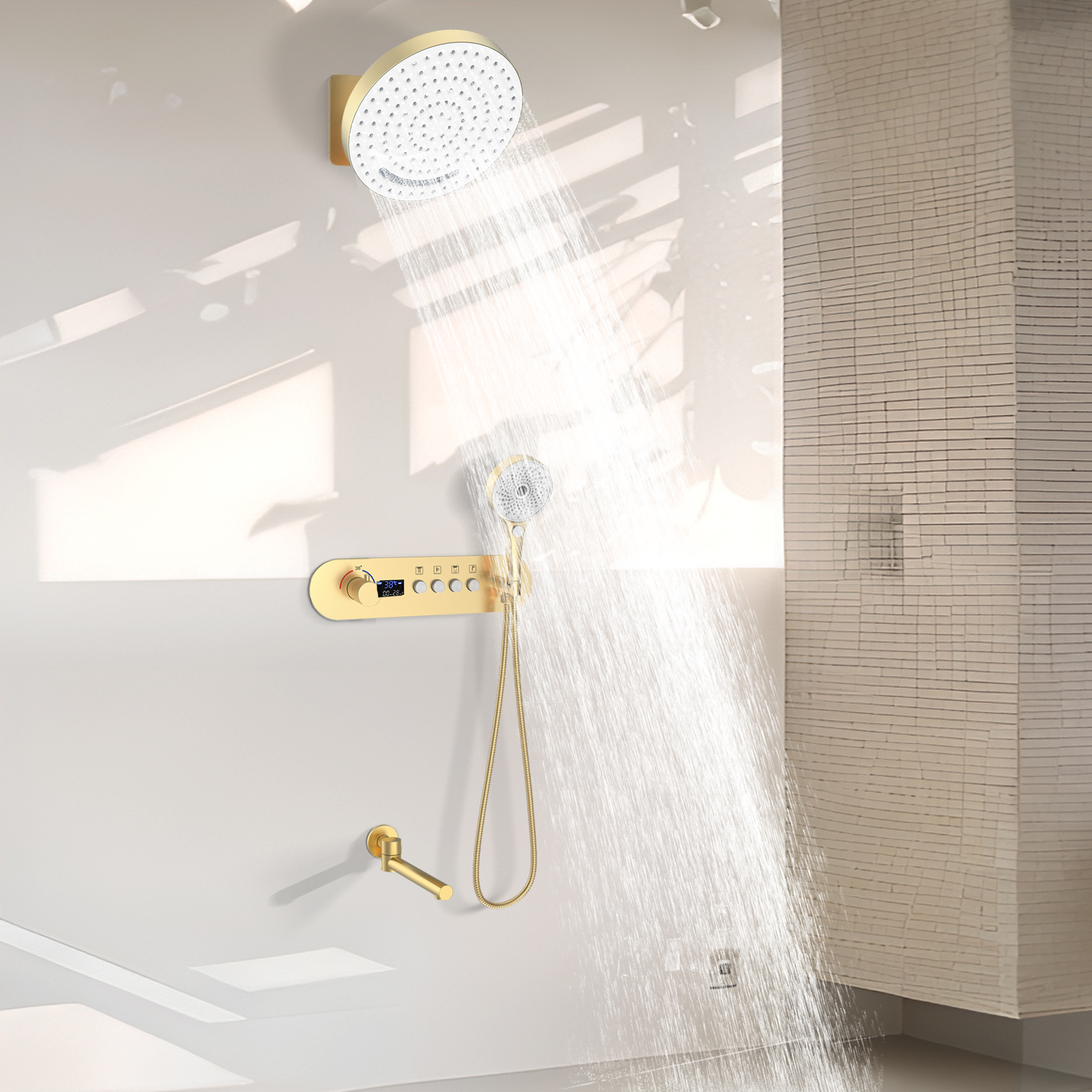 Bathroom Rainfall Waterfall Hengmohon Faucet with Shower Spray And Outlet Function Shower