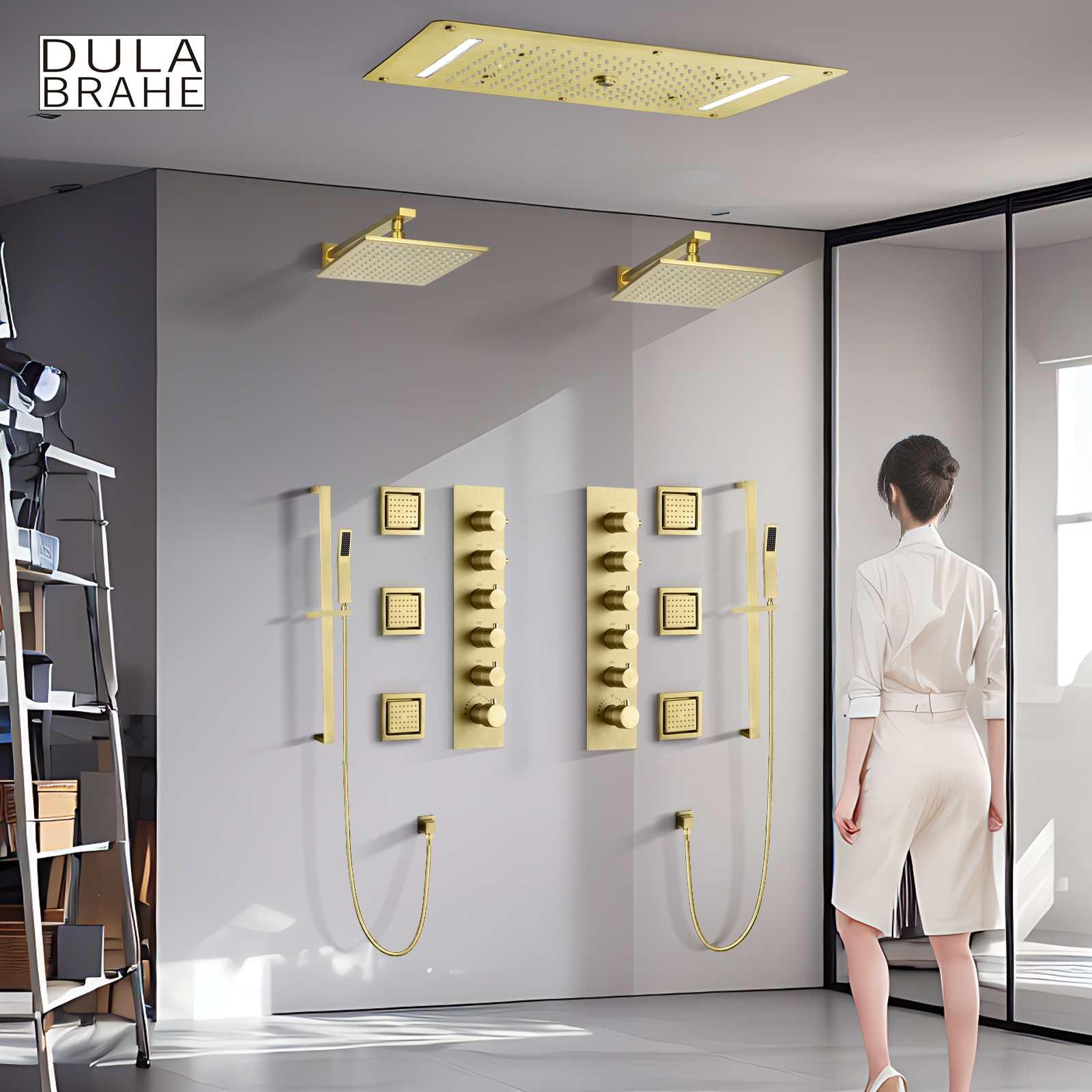 Ultra -large Flow LED Modern Bathroom Ceiling Rainfall Waterfall Shower System Brass Shower Faucet