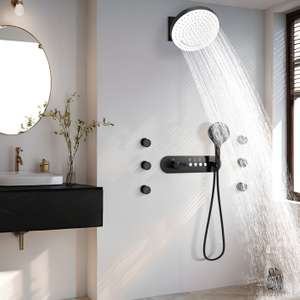 Black Flushing Wall Shower Head And Valve Set Temperature Number Explicit Shower Water Faucet