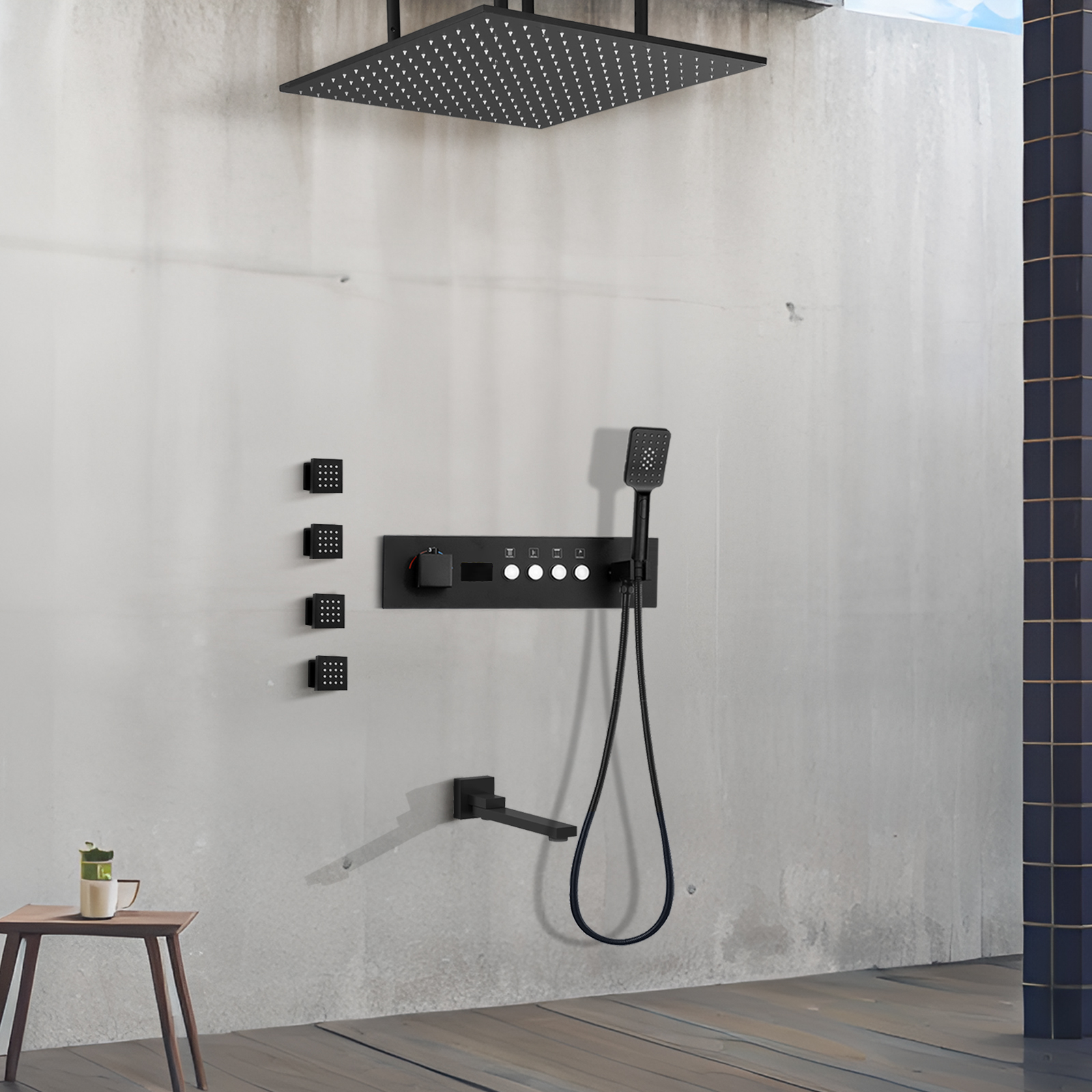 Ceiling LED Number Showing Constant Temperature Mixed Shower Matte Black Shower Bronze Sleeve Body Jet with Folding