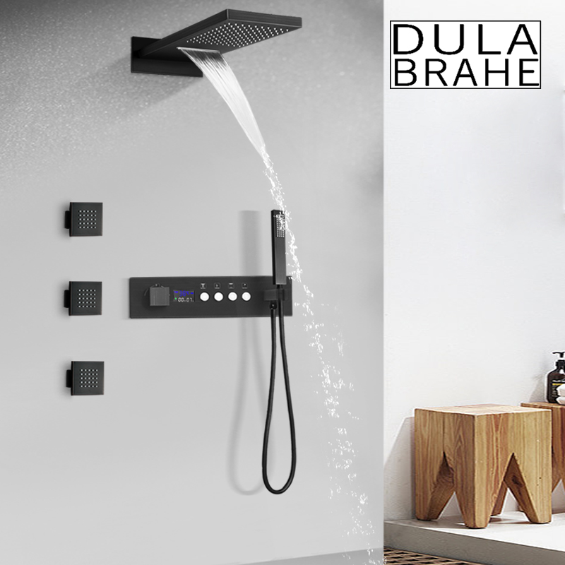 New Digital Display Wall Mounted Bath Shower Set Thermostatic Bathroom Hidden Shower Mixer With Hand Shower
