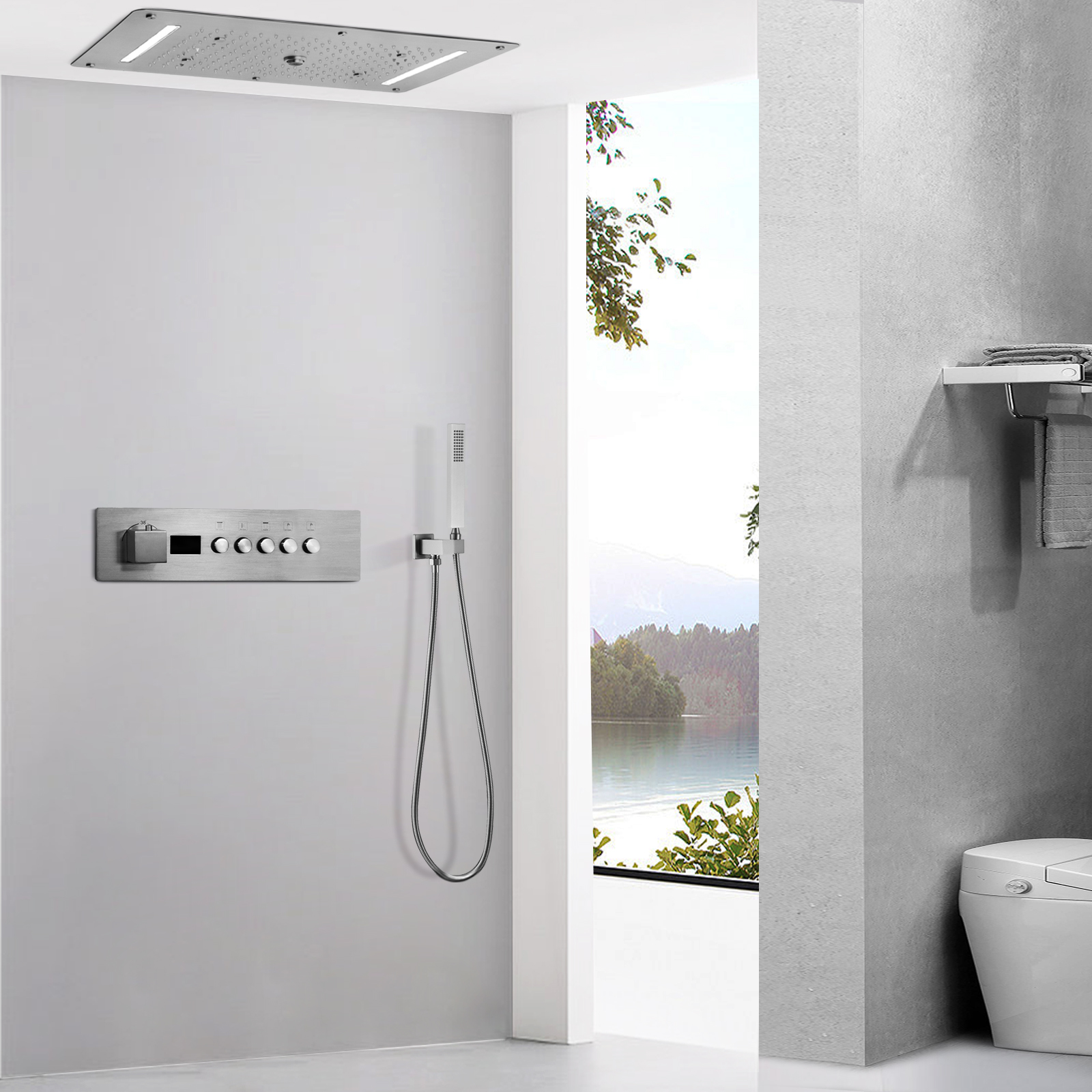 Multifunctional Bathroom Accessories Shower System Rain Mist SPA Hidden LED Brass Shower Head Rain Faucet Set