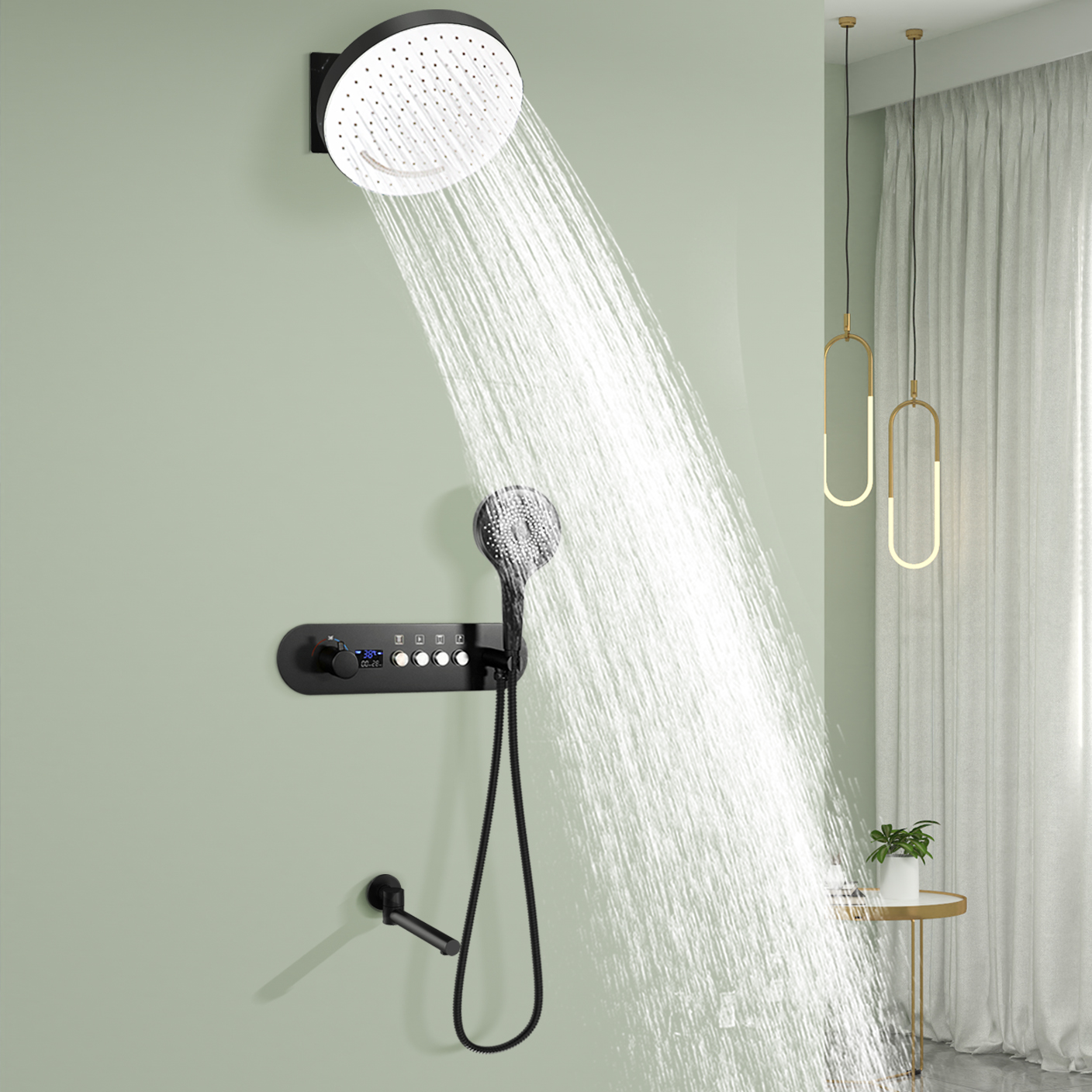 Wall Rainfall, Waterfall Shower System And Water Exit Constant Temperature Shower Mixer