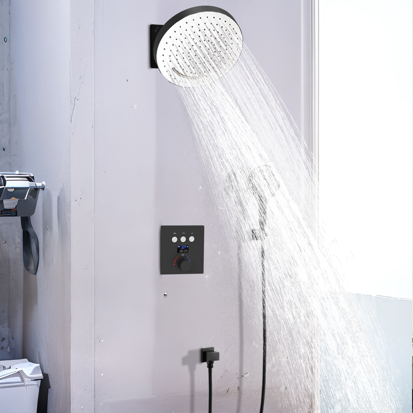 Bronze Shower Suite Rain Shower Thermostatic Black Tripper Bathroom Wall -mounted Bath Tank Shower Head System
