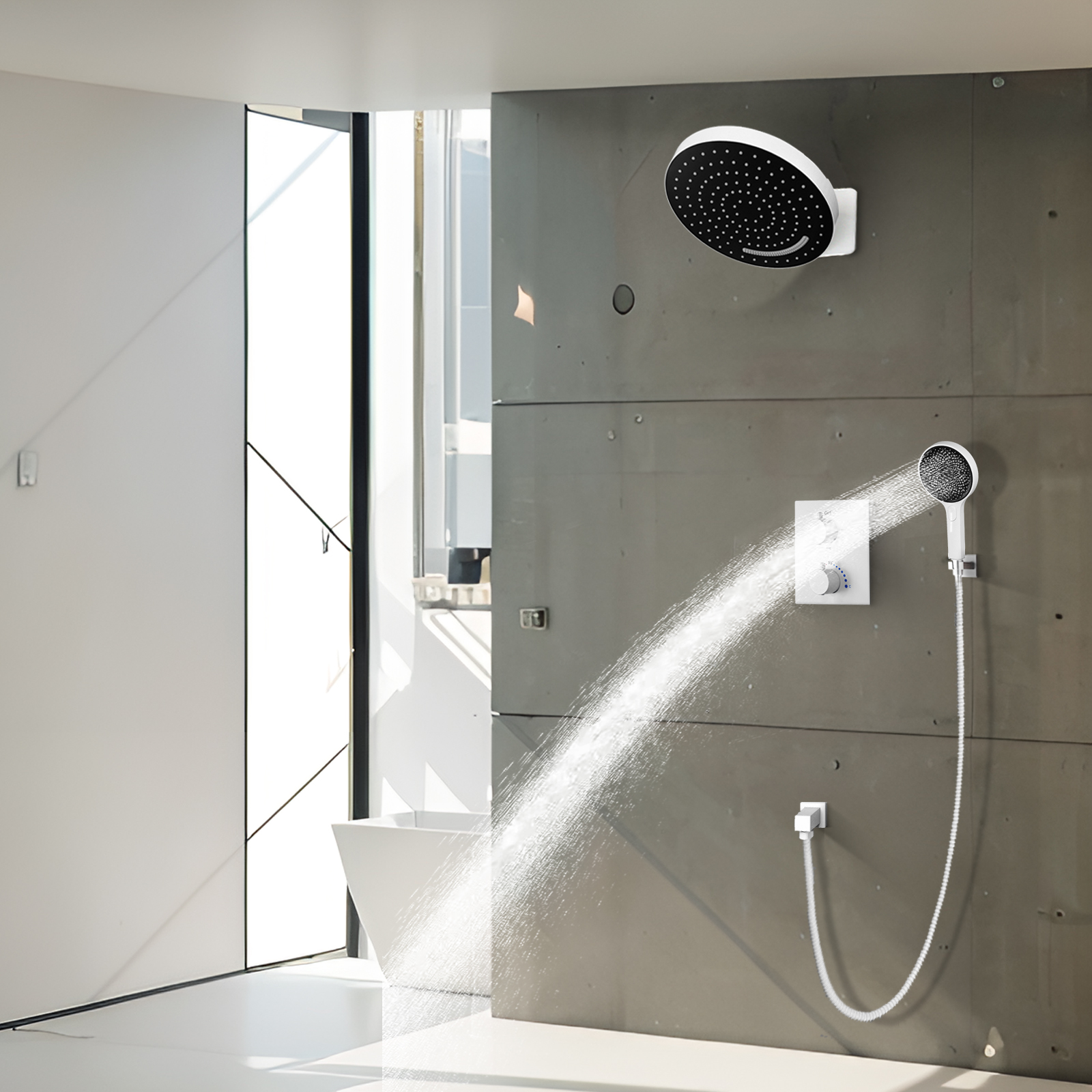 Mattic White Knob -type Temperature Hybrid Faucet System Manufacturer Bathroom Shower Head Sets 