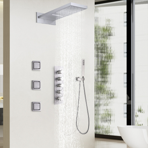 Brushed Wall Mounted Shower Faucet Bathroom Shower Mixer Set Rain Waterfall Shower Head