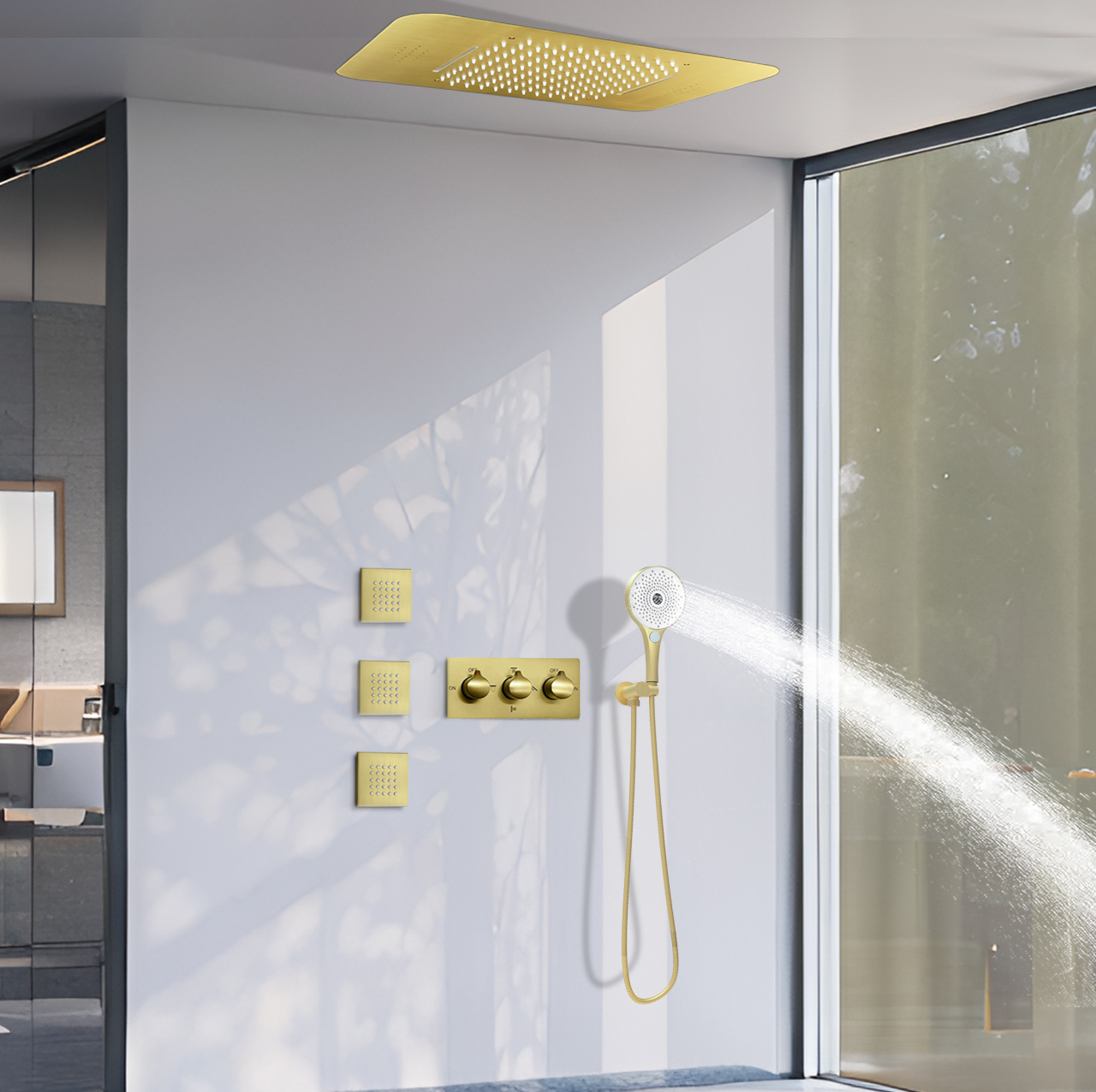 Modern Ceiling Bathroom LED Music Rain Jet Kit System Hidden Constant Temperature Shower Water Faucet System Jet Kit