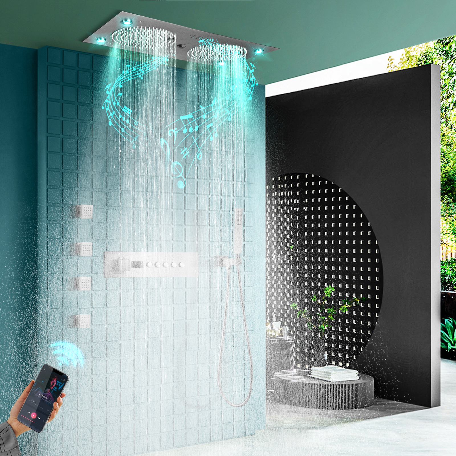 thermostatic shower with rain head