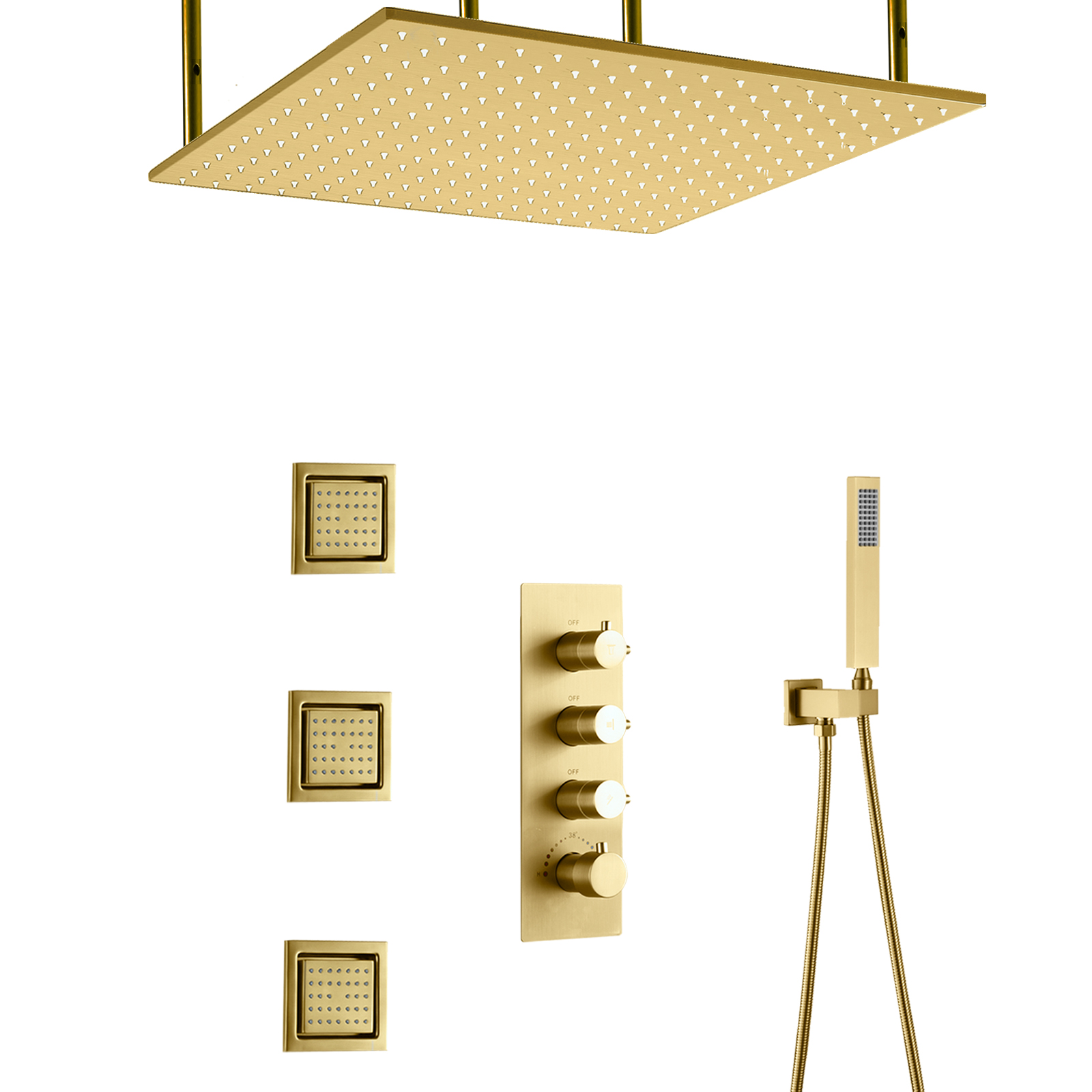 Wall Mounted Shower Bathroom Gold Concealed Shower Mixer Set With Rain Shower Head