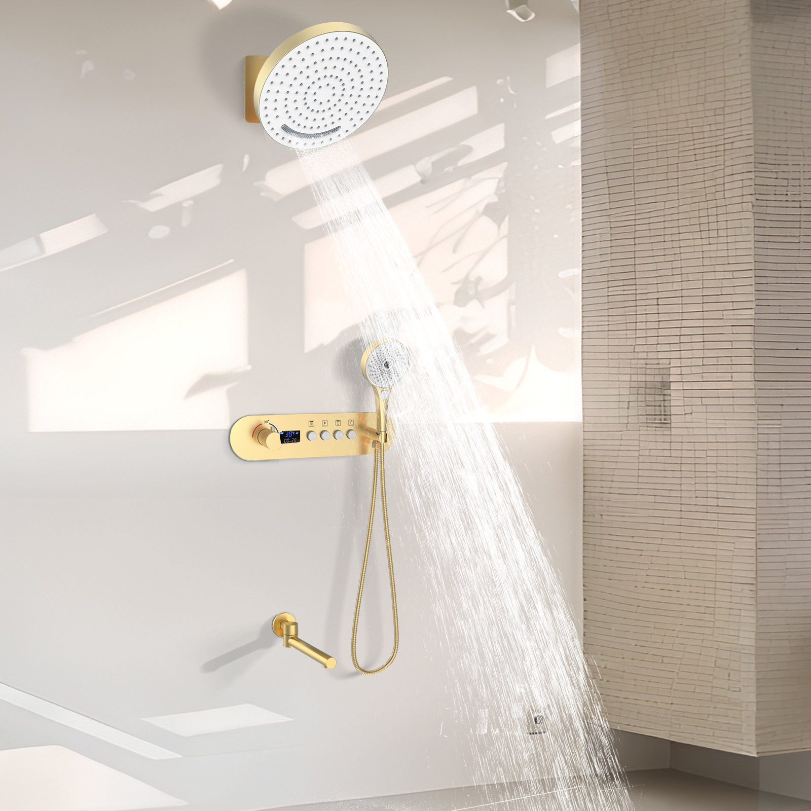 Bathroom Rainfall Waterfall Hengmohon Faucet with Shower Spray And Outlet Function Shower